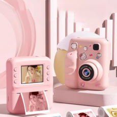 Apnoo 즉석카메라 서멀프린트카메라 디지털 즉석사진기 2.4인치 ips 화면 빈티지 필름카메라 프린트 카메라 32G SD 카드 1개 컬러 인화지 2권, 1세트, 핑크색