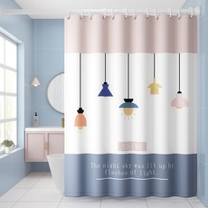 샤워 커튼 욕실 샤워 커튼 패브릭 샤워 커튼 화장실 파티션 가림막 커튼 고급 방수 샤워 커튼 곰팡이 방지 배리어 커튼 다용도 샤워커튼, 1개, 핑크 블루 샹들리에