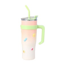 304不鏽鋼巨無霸冰霸杯高顏值夏涼大容量咖啡吸管保溫杯, 1個, 1L, 40冰霸杯-粉-立體貼1200ml:爆款冰霸杯