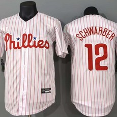 야구 유니폼 SCHWARBER 화이트 레드 스트라이프 자수