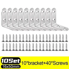 L모양의 코너 브래킷 스테인레스 스틸 패스너 목재 가구 침대 프레임 캐비닛 용 90도 직각 커넥터, 06 10 Sets- 16x50mm