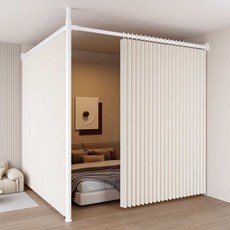 접이식 파티션 공간분리 무타공 커튼 가림막 L자형 상단, 1.6-2.1 L형/크림색 마