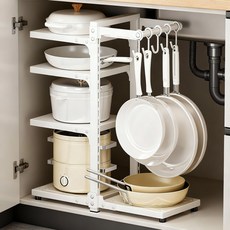 KEMEI [높이조절] 싱크대 냄비 수납 선반 주방 팬 정리대 조리대 다용도 냄비선반, 흰색, 1개, 5단