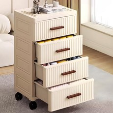 FONOW 플라스틱서랍장 서랍장 다층 경량 수납장 다용도 거실 주방 침실 수납장 간식장, 4단, 크림옐로우