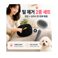 반려동물 털제거 2종세트 강아지 고양이 털제거장갑 브러시 크리에티, 1개, 그레이세트