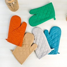 日系純色防燙微波爐手套 全棉加厚家用烤箱隔熱耐高溫手套, 純棉素色 隨機花型單隻, 1個