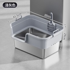 大空間不鏽鋼貓砂盆 半封閉高圍欄貓廁所, 1個, 不鏽鋼貓砂盆