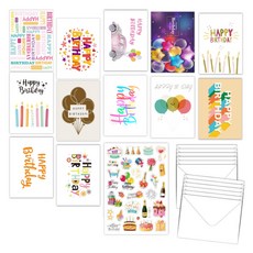 생일 축하 카드 봉투 스티커 12종 세트, 12개, 혼합D