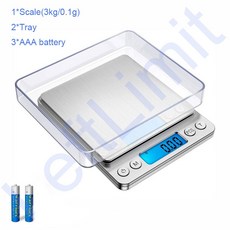 數字廚房秤 食品秤 迷你袖珍秤 珍珠寶秤 烹飪食物秤 背光LCD顯示屏 附2個托盤 6單位轉換 自動關閉, A: 3Kg (普通電池)