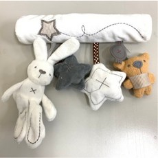 兔子小熊星星音樂床鈴】車掛床掛A1G，五角星音樂風鈴，BB叫掛件，毛絨玩具響鈴，嬰兒安撫搖鈴，車床掛, 1個, 兔子+星星深灰+棕熊（音樂款車床掛』紅標