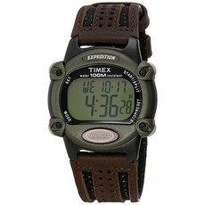 Timex 익스페디션 남성용 디지털 손목시계 풀 사이즈 브라운 나일론/가죽 스트랩 (T48042 )