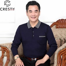 크레스티 아빠 일상 캐주얼 티셔츠 중년 남성 긴팔 카라티