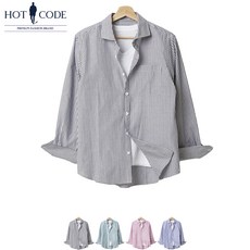 핫코드 남성용 캐주얼 슬림핏 스트라이프 긴팔 셔츠 564