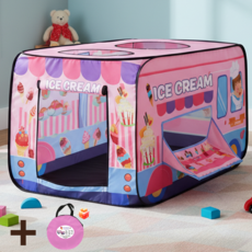 Firina 아이스크림카 캐릭터 실내외 텐트 휴대용 수납가방 포함, 2인용, 핑크색