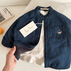 兒童襯衫2025瞇瞇眼鼕季新品男女童加厚小熊襯衫寶寶圓領牛仔襯衣