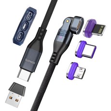 오파츠 6in1 PD240W 180도 회전 마그네틱 자석 충전케이블 6종 셋트, 블랙 케이블6종셋트, 1개, 1.8m