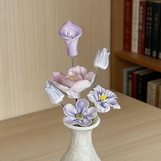 景德鎮 陶瓷花 小飾品 桌面擺件 永不凋零, 【絡月紹】6朵陶瓷花-不含花瓶