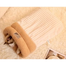 貓咪睡袋貓窩寵物睡袋：柔軟舒適、透氣可拆洗的貓咪睡窩貓床, 1個, 寵物加絨睡袋【米白色M】, 米白色 適合小貓