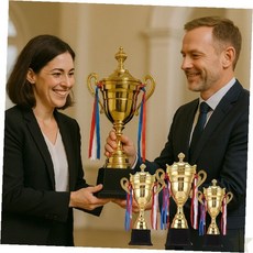 실내 장식 금색 우승 트로피 세트 기념 촬영 소품 인테리어 장식품 행사, 1개, 중형