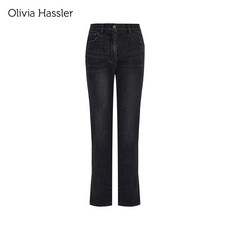 올리비아하슬러 직영_겨울 기모 블랙 데님팬츠_OHBWDP102