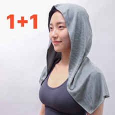 플라센 더 도톰해진 쿨링 스포츠타올 후드쿨타올 땀수건, 그레이, 2개