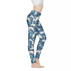 Rivatimrio Cat 여성용 부드러운 하이 웨이스트 요가 팬츠 만화 공룡 복부 컨트롤 레깅스 히비스커스 스포츠 레깅스 오션 스프레이 플라워 L