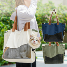 [CYLIFE] 사계절고양이 강아지 외출용 대용량 핸드백 애견외출 휴대용 숄더백 소형견 강아지 외출가방 통기성 좋은 외출토트백, L(강아지6kg이하,고양이 8kg이하), 네이비, 1개