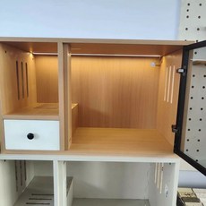 고양이 원목화장실 특대형 애완동물 화장실 숨숨집, 내추럴우드미디엄조명포함강화유리문