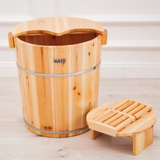 족욕통 발 족욕기 편백나무 족욕 족탕기 나무통 발찜질 원목 대야, (권장)40CM나무통+뚜껑+마사지휠스툴