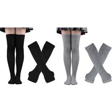 ZXOLDZX 4켤레 여성 스트라이프 팔 워머 고스 Y2K 니트 손가락 없는 장갑과 긴 무릎 하이 양말 세트