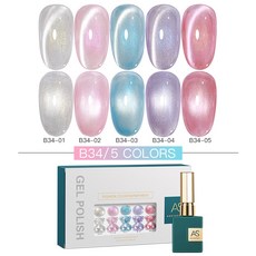 AS젤 네일 5종 세트 자석 시럽 글리터 컬러 젤 아트판 포함, 1세트, B34