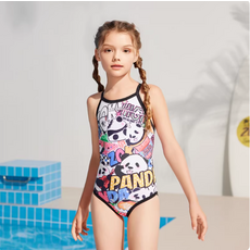 ZOKE 兒童連體泳衣 圓點熊貓塗鴉設計