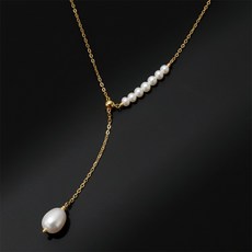 연장 심플 써지컬 목걸이 언발란스 담수진주 골드
