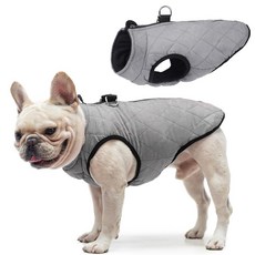 강아지 리프트 하네스 산책 목줄 휴대 시네리얼 겨울 조끼 코트하네스 내장 따뜻한 자켓소형·중형견용 지퍼가 달린 추운 날씨용 코트 플리스 퍼퍼 방풍 눈옷, L(Chest 19"), #1 Gray-Matte