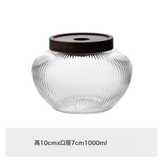 玻璃密封罐 條紋儲物罐 木蓋收納罐, 1個