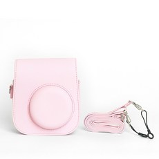 富士拍立得純色皮套 適用於 Instax mini12 / mini11 相機包 附背帶 (可放水晶殼版), 1個, 淺櫻粉(可放水晶殼)