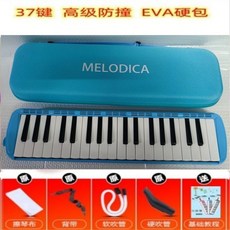 附發票 口風琴 兒童口風琴吹管吹嘴中小學生32鍵37鍵口風琴成人口吹琴大口琴樂器, 37鍵【高級EVA硬包藍色】帶教材, 1個