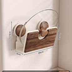 廚房壁掛式免打孔置物架菜板收納架, 1個, 【黑胡桃木+奶白】單層鍋蓋架/可拆洗