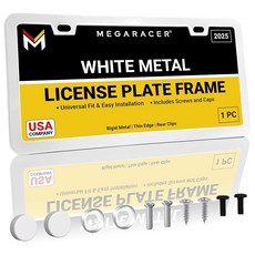 DS MG 슬림 블랙 매트 나사 번호판 전면 얇은 않은 스트리트 스틸 태그 스테인리스 래틀 캡이 프레임 프리 홀더 자동차 범용 녹슬지 리걸 금속 있는 남녀용 2팩 후면, White