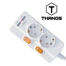 THANOS 歐式獨立開關2插2孔USB延長線16A EW-MSU-16A2, 1.5m, 1個