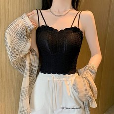 여성 레이스 끈나시 브라탑 슬리브리스 이너웨어 캡내장