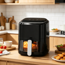 VisuLink 5.5L 대용량 에어프라이어 터치 버튼 조리창 확인 가능, 블랙, 1개