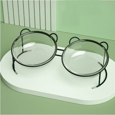 고양이 밥그릇 물그릇 2구 유리수반, 초록색