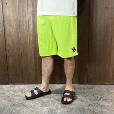 Hurley 男款海灘褲 綁繩logo短褲 螢光色 A655, 螢光黃,29
