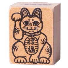 可愛招財貓木質印章 創意手帳裝飾印章 幸運貓咪祝福印章, 招財貓印章, 1個