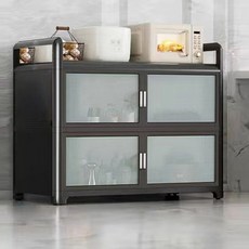 架子 置物架 鋁合金架 收納柜 鐵皮柜 儲物櫃 展示櫃簡易鋁合金櫥櫃收納置物櫃餐邊櫃多功能組裝廚房儲物櫃, 黑兩層長50*33*65(穩固-耐用),雙門