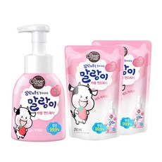 말랑 버블 핸드워시 손세정제 / 딸기우유향 300ml 용기+250ml 리필 2개, 3개