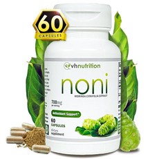 VH Nutrition NONI 캡슐 | 700mg 모린다 시트리폴리아 추출물 알약 | 웰빙 에너지 및 활력을 지원하는 천연 항산화 보충제 | 60캡슐, VH Nutrition NONI 캡슐 | 700mg 모