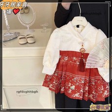 馬面裙女寶寶秋季週歲抓周漢服兒童刷毛禮服，洋氣拜年服，舒適親膚，古典風格