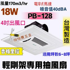 香格里拉 PB-128 輕鋼架專用抽風扇 18W 170m3/hr 40dBA